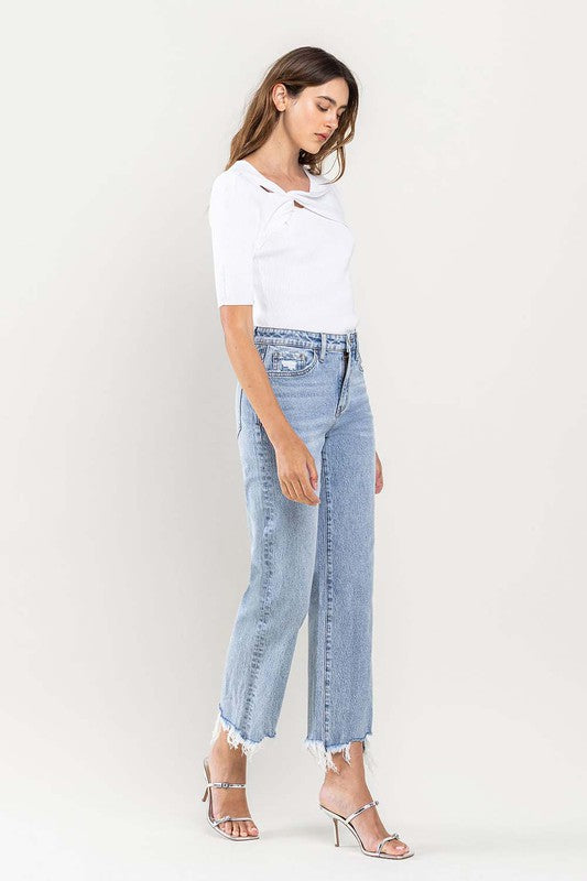 High Rise Distressed Hem Crop Dad Jeans - Tigbul's Variety Fashion Shop