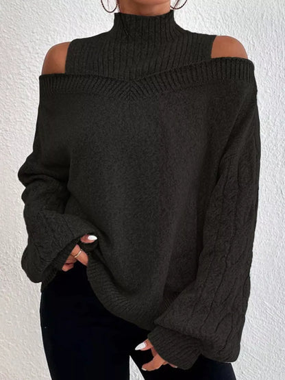 Cold Shoulder Turtleneck Sweater - Tigbul's Variety Fashion Shop