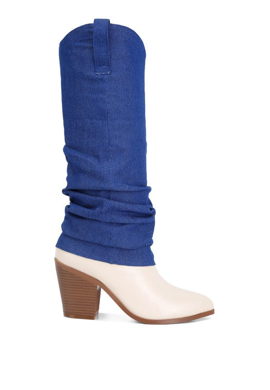 Fab Cowboy Boots With Denim Sleeve Detail - Tigbuls Variety Fashion