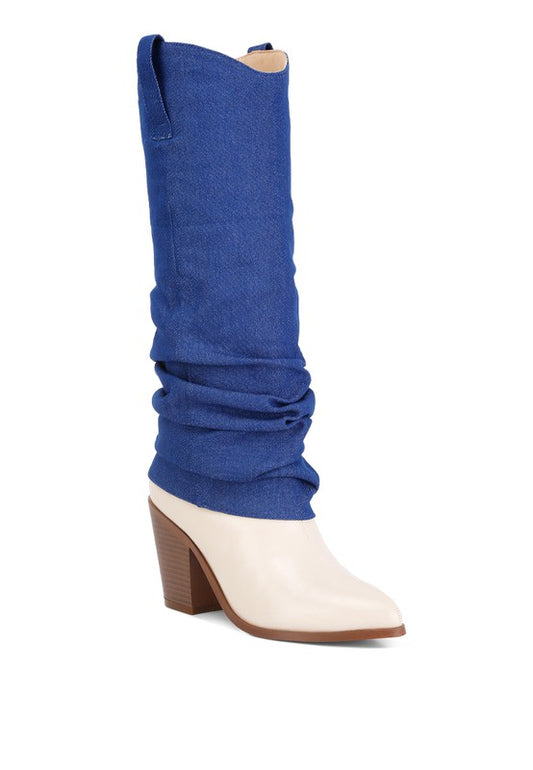 Fab Cowboy Boots With Denim Sleeve Detail - Tigbuls Variety Fashion