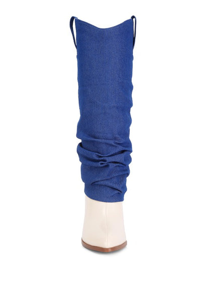 Fab Cowboy Boots With Denim Sleeve Detail - Tigbuls Variety Fashion