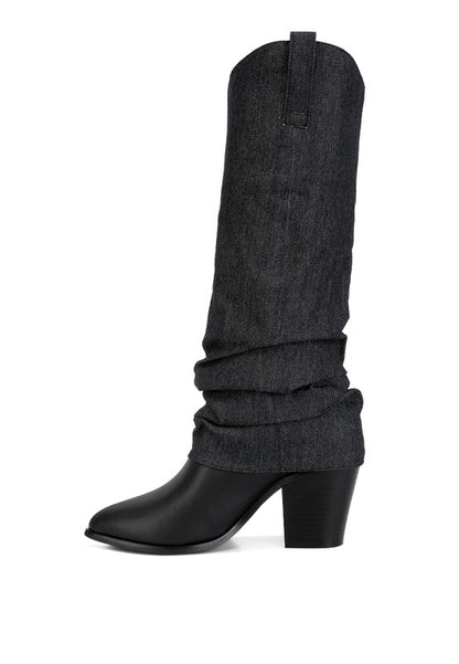 Fab Cowboy Boots With Denim Sleeve Detail - Tigbuls Variety Fashion