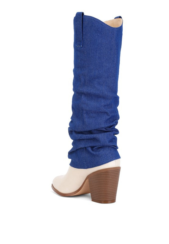 Fab Cowboy Boots With Denim Sleeve Detail - Tigbuls Variety Fashion