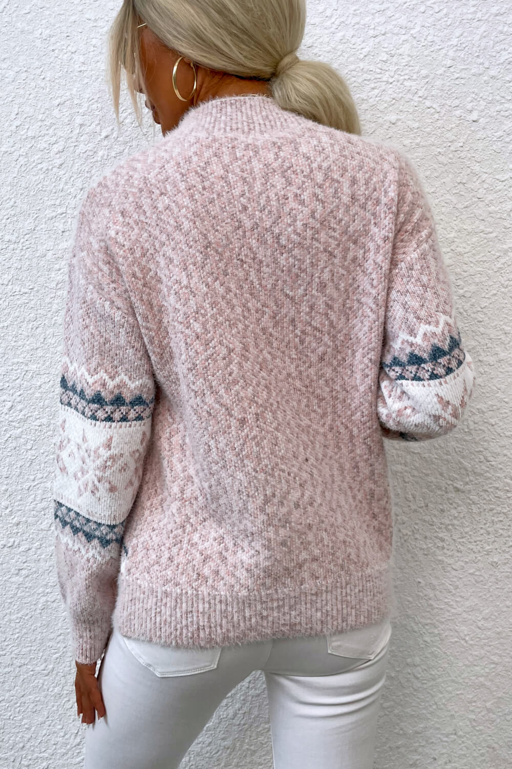 Snowflake Pattern Mock Neck Sweater - Tigbul's Variety Fashion Shop