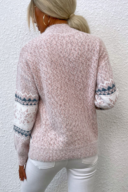 Snowflake Pattern Mock Neck Sweater - Tigbul's Variety Fashion Shop