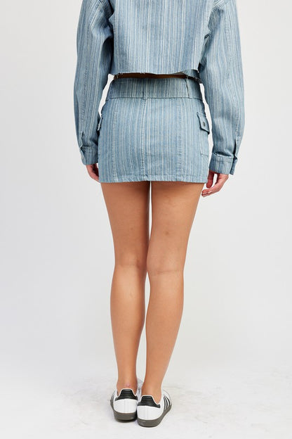 Belted Blue Denim Mini Skirt with Pocket Details - Tigbul's Variety Fashion Shop