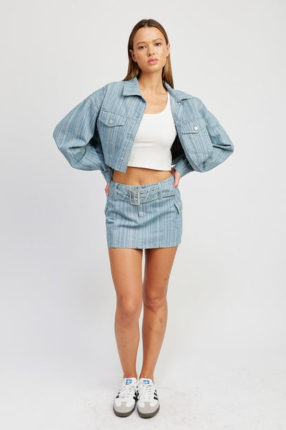 Belted Blue Denim Mini Skirt with Pocket Details - Tigbul's Variety Fashion Shop