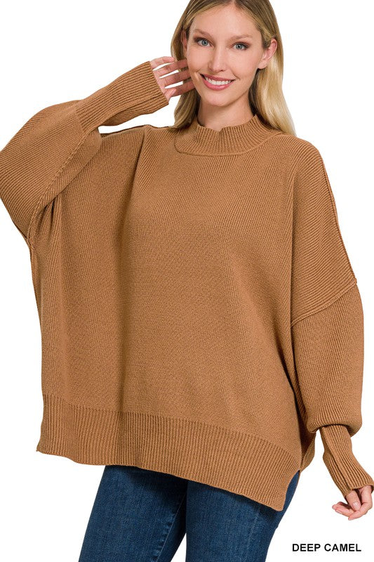 Side Slit Oversized Sweater - Tigbuls Variety Fashion