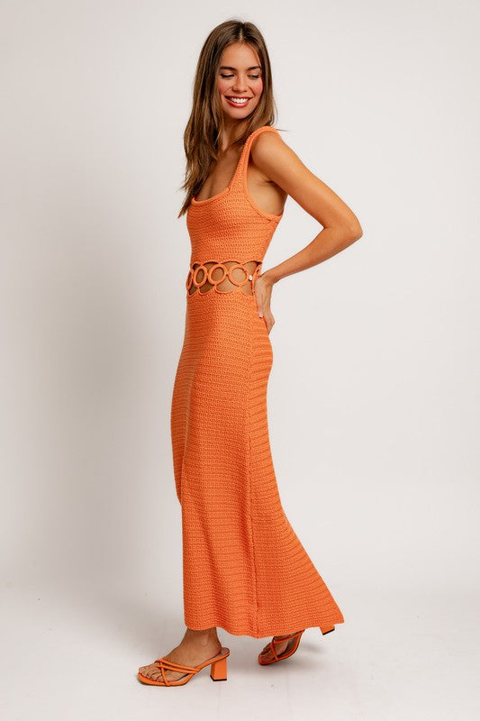 Square Neck Sleeveless Crochet Midi Dress - Tigbul's Variety Fashion Shop