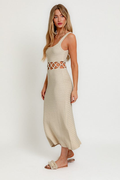 Square Neck Sleeveless Crochet Midi Dress - Tigbul's Variety Fashion Shop