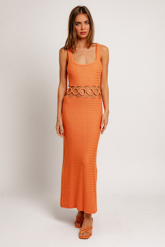 Square Neck Sleeveless Crochet Midi Dress - Tigbul's Variety Fashion Shop