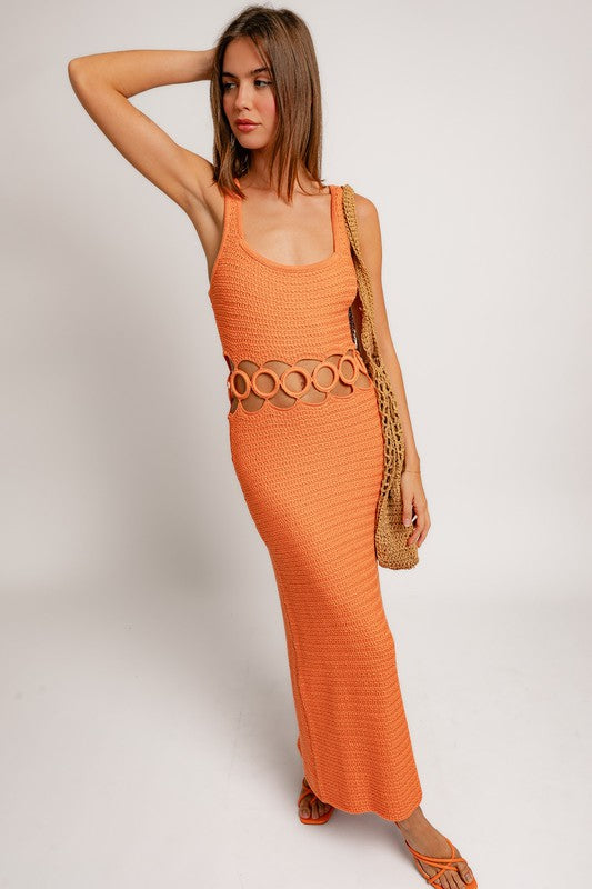 Square Neck Sleeveless Crochet Midi Dress - Tigbul's Variety Fashion Shop