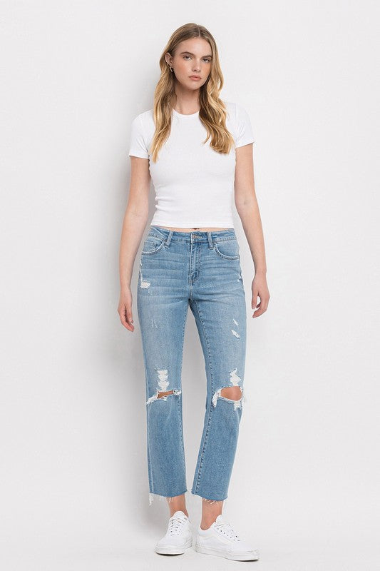 High Rise Distressed Cropped Straight Jeans - Tigbul's Variety Fashion Shop