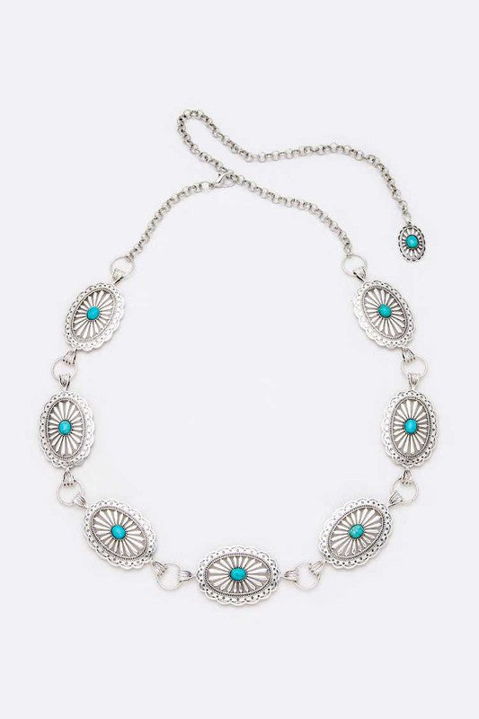 Oval Turquoise Concho Chain Belt - Tigbul's Variety Fashion Shop