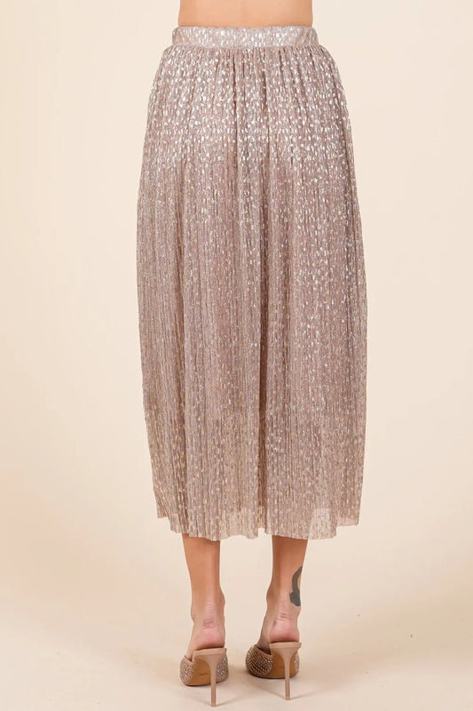 Pink Metallic Glitter Speckle Print Elastic Midi Skirt - Tigbul's Variety Fashion Shop