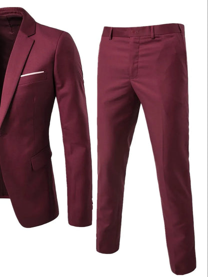 Men's Full Size Slim Fit One Button Top and Pants Two-Piece Blazer Set Plus Size - Tigbul's Variety Fashion Shop
