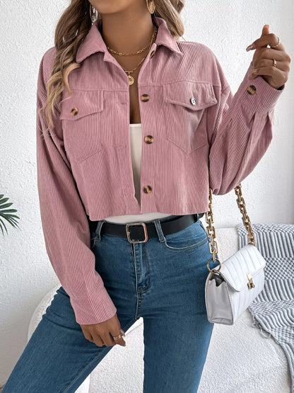 Corduroy Button-Up Dropped Shoulder Jacket - Tigbul's Variety Fashion Shop