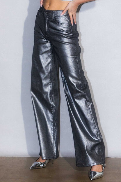 Metallic High Rise Wide Jeans - Tigbuls Variety Fashion