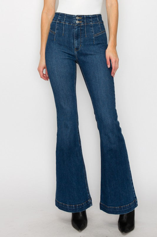 PLUS SIZE - HIGH  RISE MODERN FLARE JEANS - Tigbul's Variety Fashion Shop