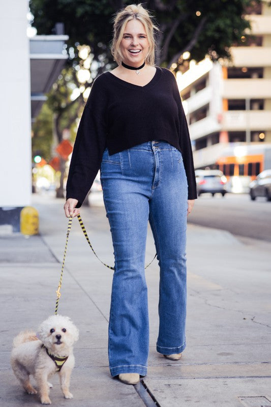PLUS SIZE - HIGH  RISE MODERN FLARE JEANS - Tigbul's Variety Fashion Shop