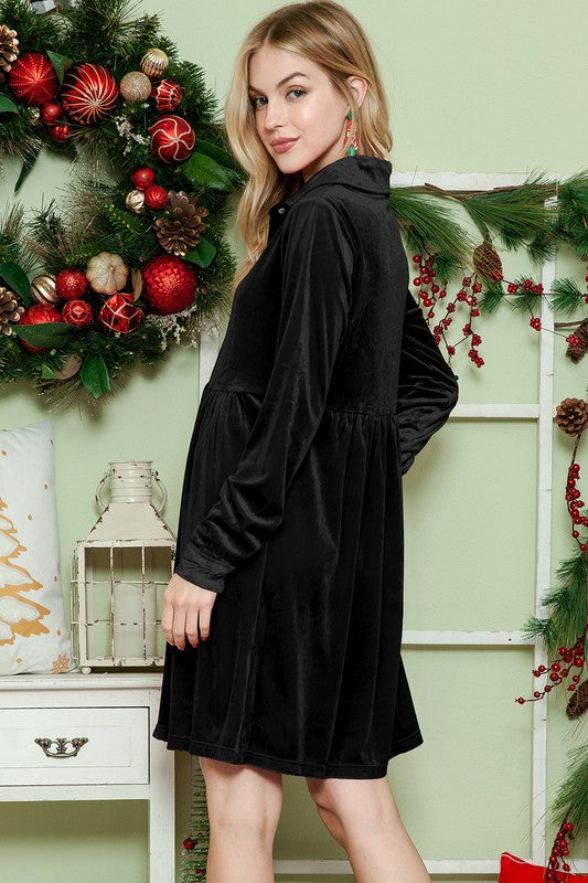 Button down Velvet long sleeve dress - Tigbul's Variety Fashion Shop