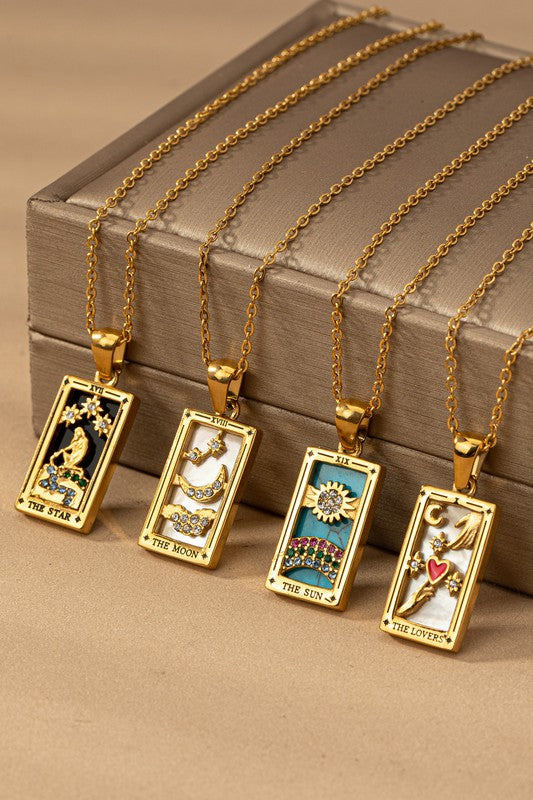 water proof  TARROT CARD NATURAL STONE NECKLACE - Tigbul's Variety Fashion Shop