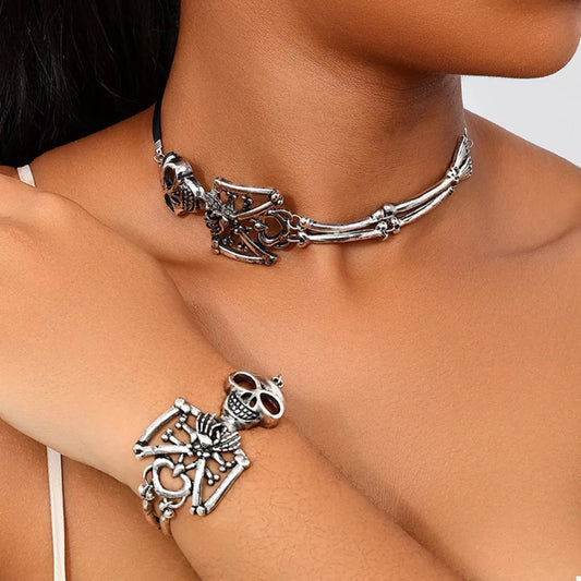 Alloy Skull Necklace and Bracelet Jewelry Set - Tigbul's Variety Fashion Shop