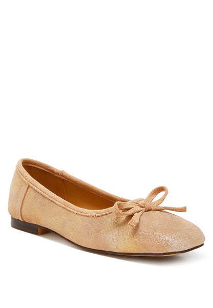 Rubyrose Suede Bow Embellished Square Toe Beige Ballerinas - Tigbul's Variety Fashion Shop