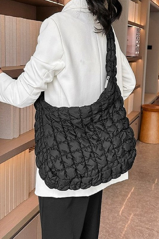 Black Puff Quilted Crossbody Shoulder Bag - Tigbuls Variety Fashion