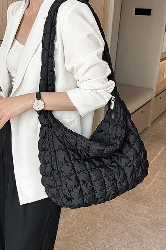 Black Puff Quilted Crossbody Shoulder Bag - Tigbuls Variety Fashion