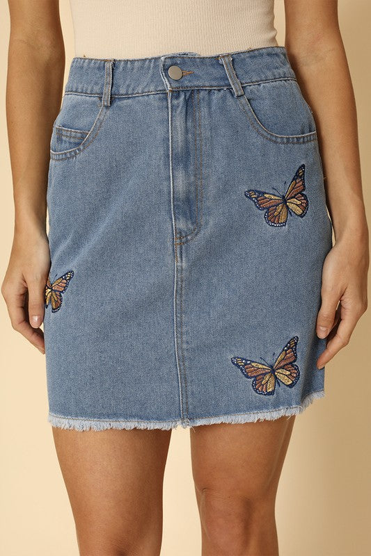 Denim skirt with Monarch Butterflies - Tigbul's Variety Fashion Shop