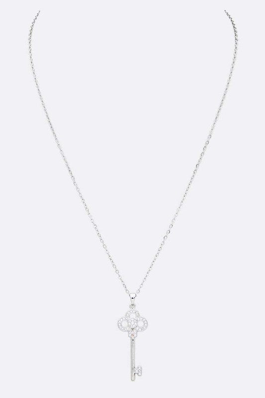 Cubic Zirconia Key Pendant Necklace - Tigbul's Variety Fashion Shop