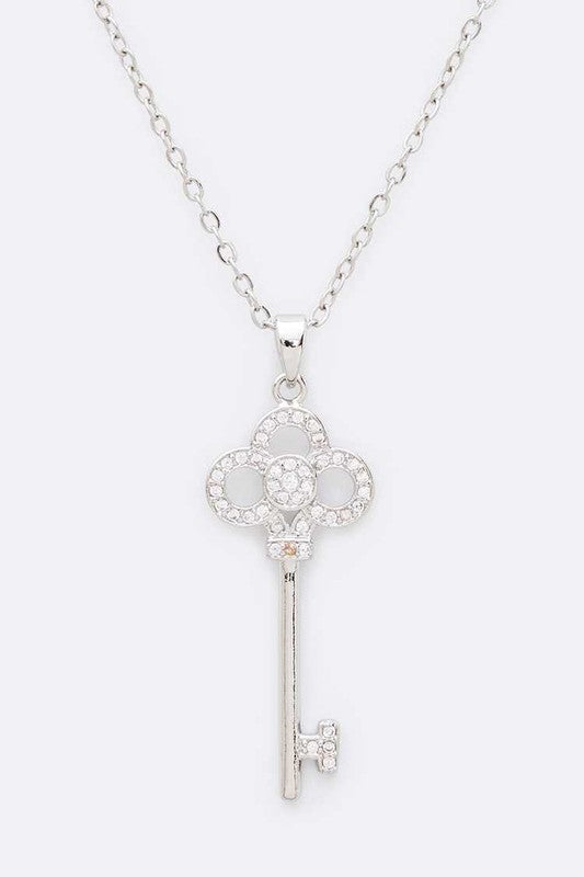Cubic Zirconia Key Pendant Necklace - Tigbul's Variety Fashion Shop