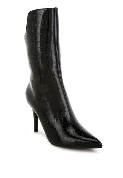 Kultrus Croco Stiletto Heel Mid-Calf Boots - Tigbul's Variety Fashion Shop
