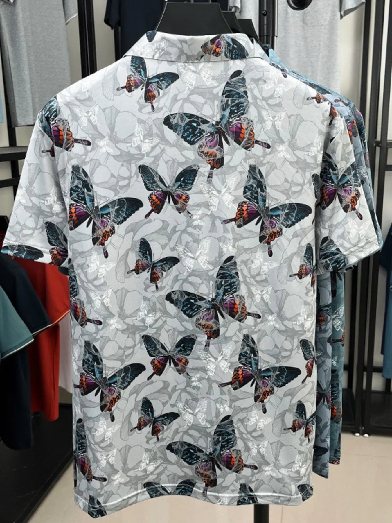 Men's Plus Size Butterfly Print Short Sleeve Polo - Tigbul's Variety Fashion Shop