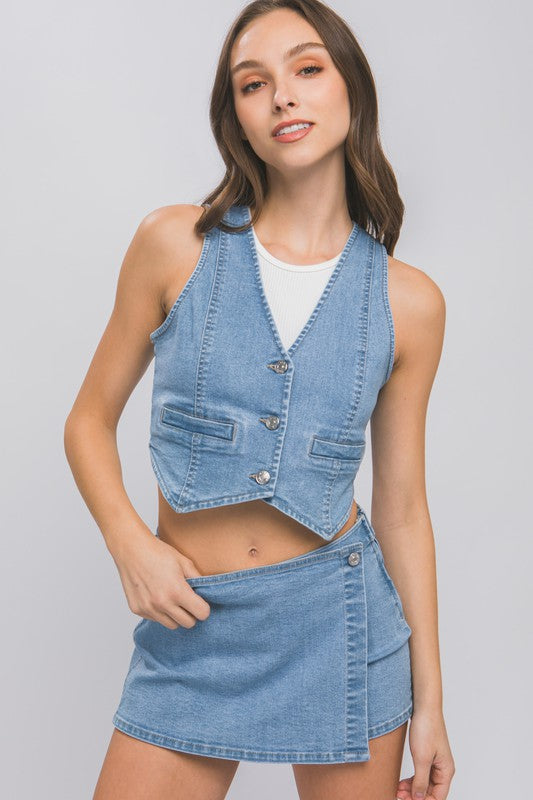 Denim Buttoned Vest Top - Tigbul's Variety Fashion Shop