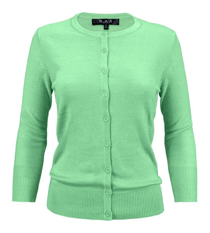 Ladies Crewneck Button Down Knit Cardigan Sweater - Tigbul's Variety Fashion Shop