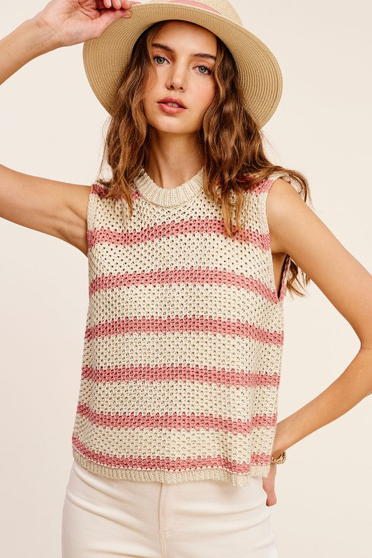 Chunky Stripe Sleeveless Sweater Top - Tigbuls Variety Fashion