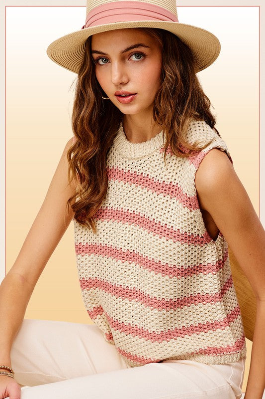 Chunky Stripe Sleeveless Sweater Top - Tigbuls Variety Fashion