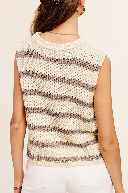 Chunky Stripe Sleeveless Sweater Top - Tigbuls Variety Fashion