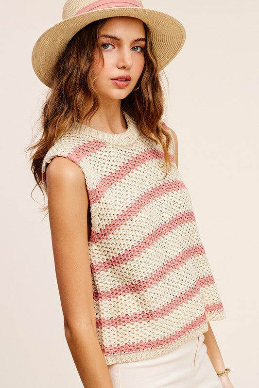 Chunky Stripe Sleeveless Sweater Top - Tigbuls Variety Fashion