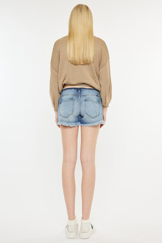Low Rise Waist Detail Button Down Denim Jean Shorts - Tigbuls Variety Fashion