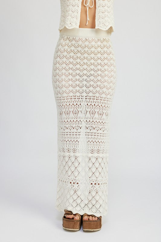 FITTED CROCHET MAXI SKIRT WITH SLIT - Tigbul's Variety Fashion Shop