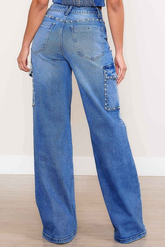 Pearl High-Rise Wide Leg Cargo Jeans - Tigbuls Variety Fashion
