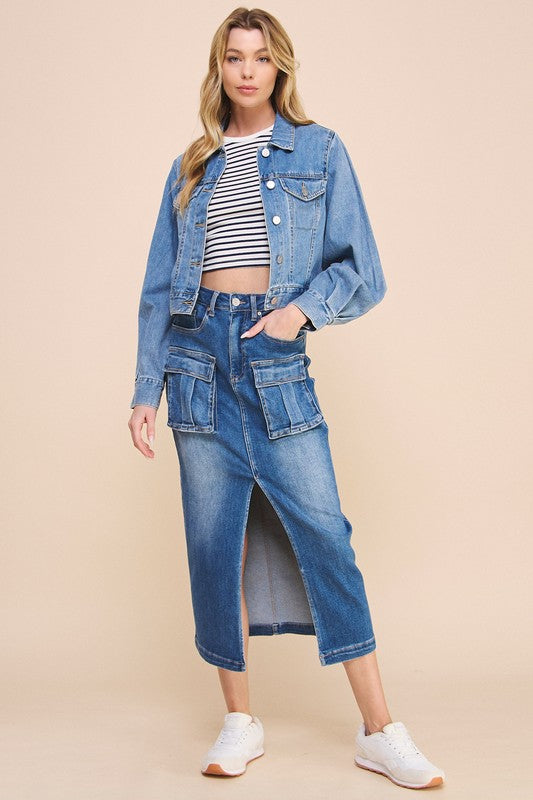Denim Cargo Midi Skirt - Tigbul's Variety Fashion Shop
