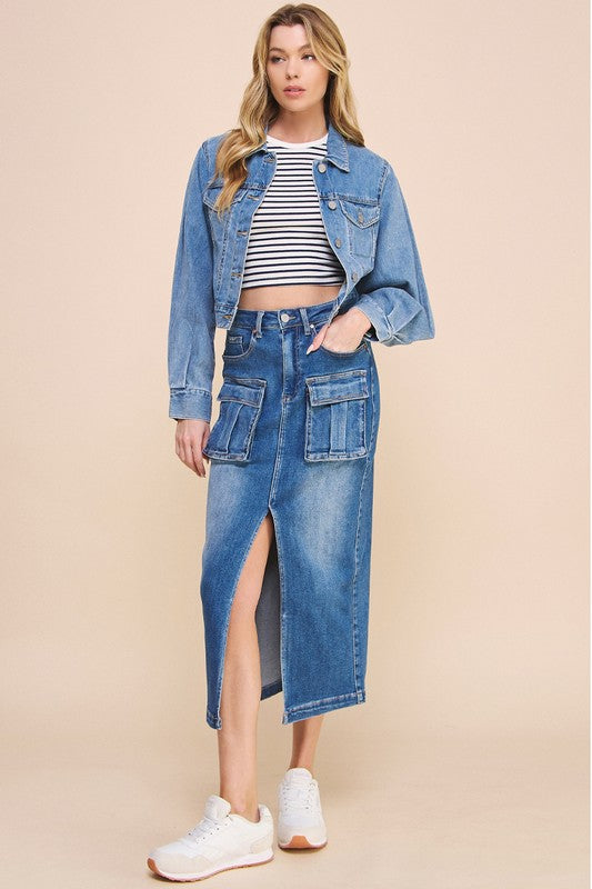 Denim Cargo Midi Skirt - Tigbul's Variety Fashion Shop