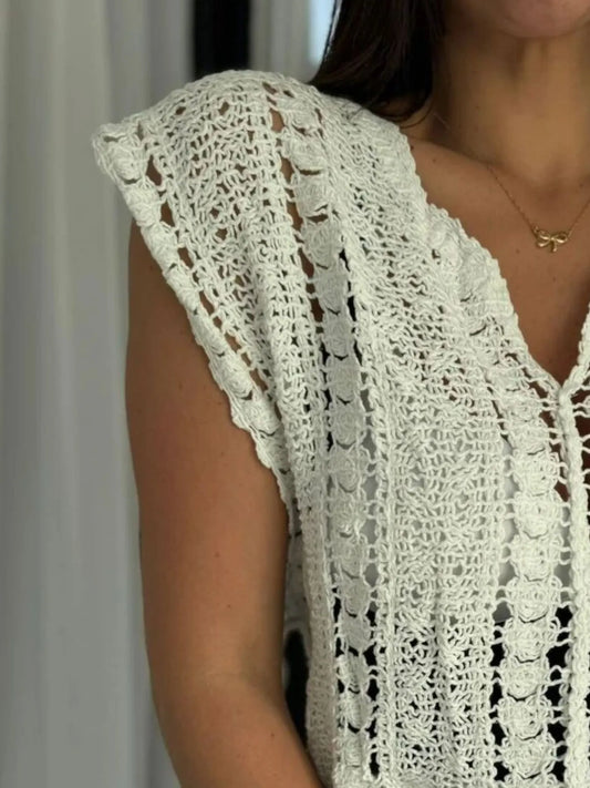 Crochet Knit V-Neck Sweater Vest - Tigbul's Variety Fashion Shop