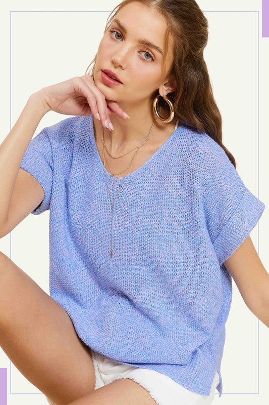 Soft Lightweight V-Neck Short Sleeve Sweater Top - Tigbul's Variety Fashion Shop