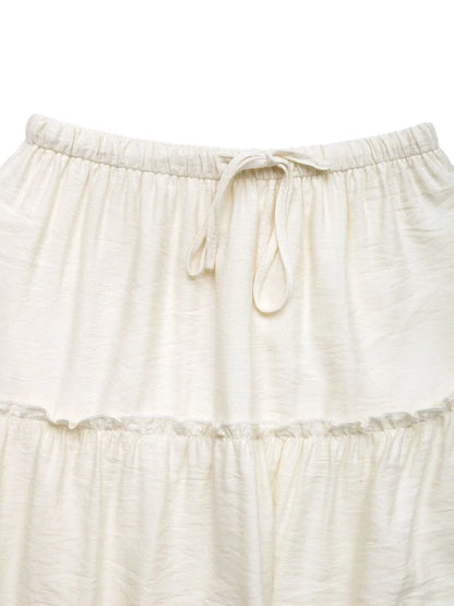 Drawstring Frill Tiered Cream Color Skirt - Tigbul's Variety Fashion Shop