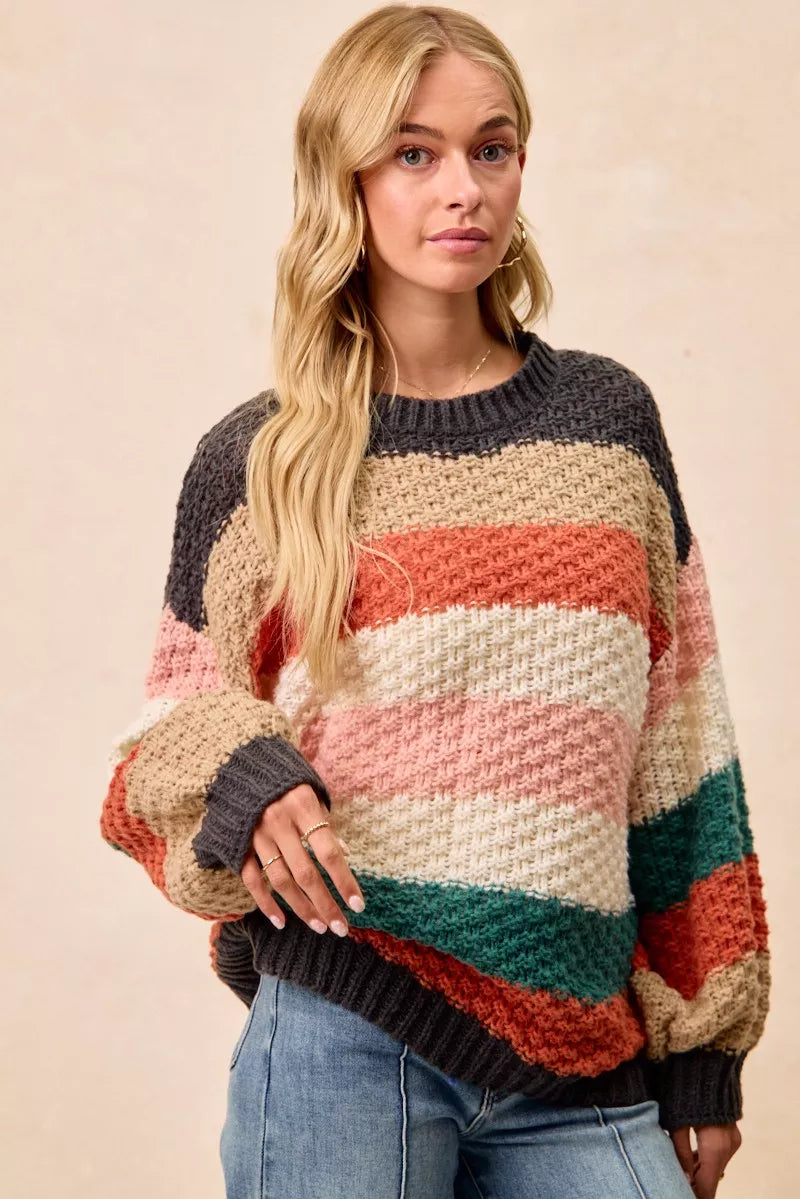 BiBi Stripes Color Block Chunky Sweater - Tigbul's Variety Fashion Shop